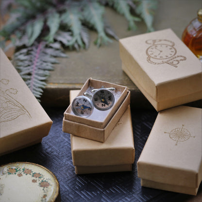 Compass Cuff Links in Antique Silver - Working Antiqued Vintage Style Compass