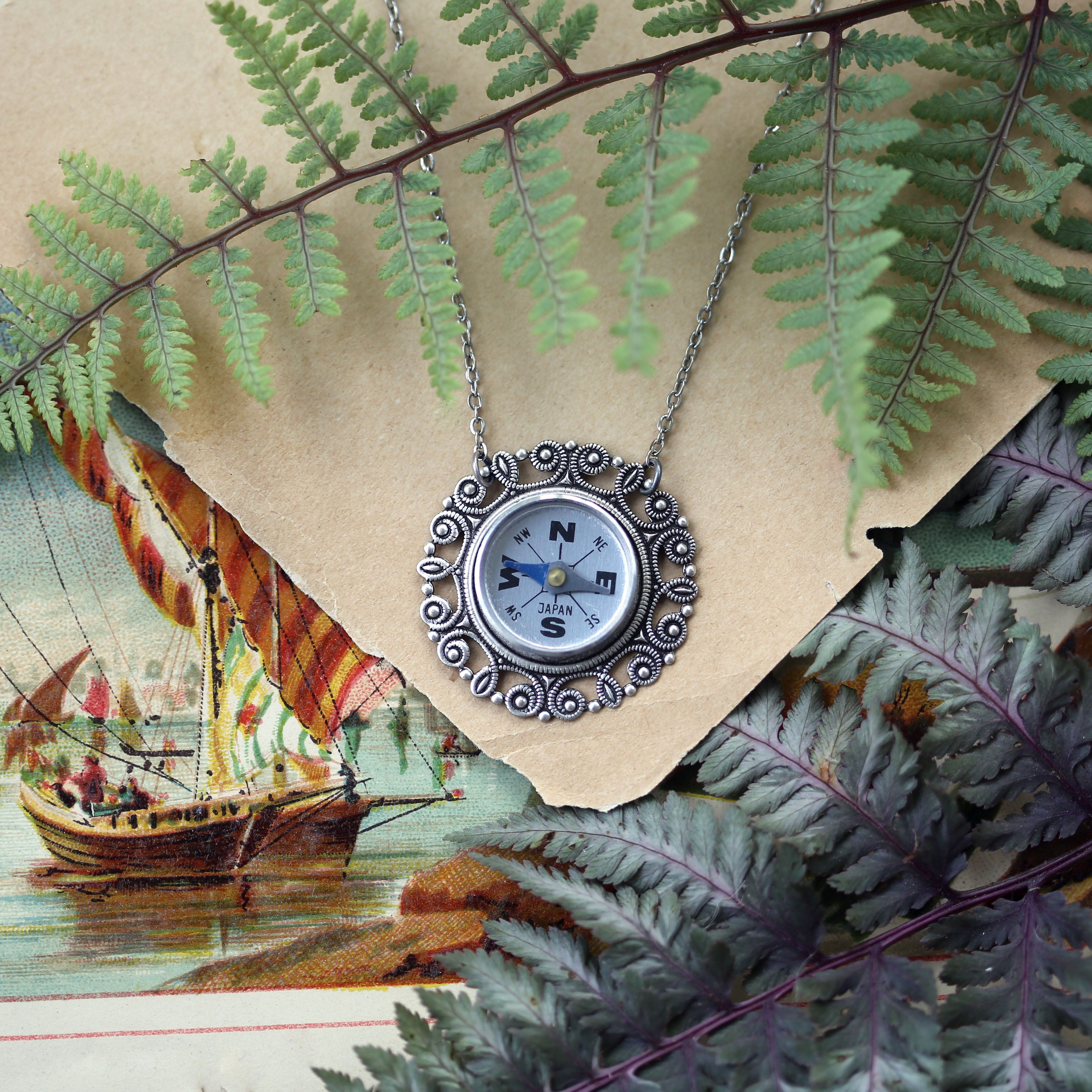 Silver Filigree Compass Necklace