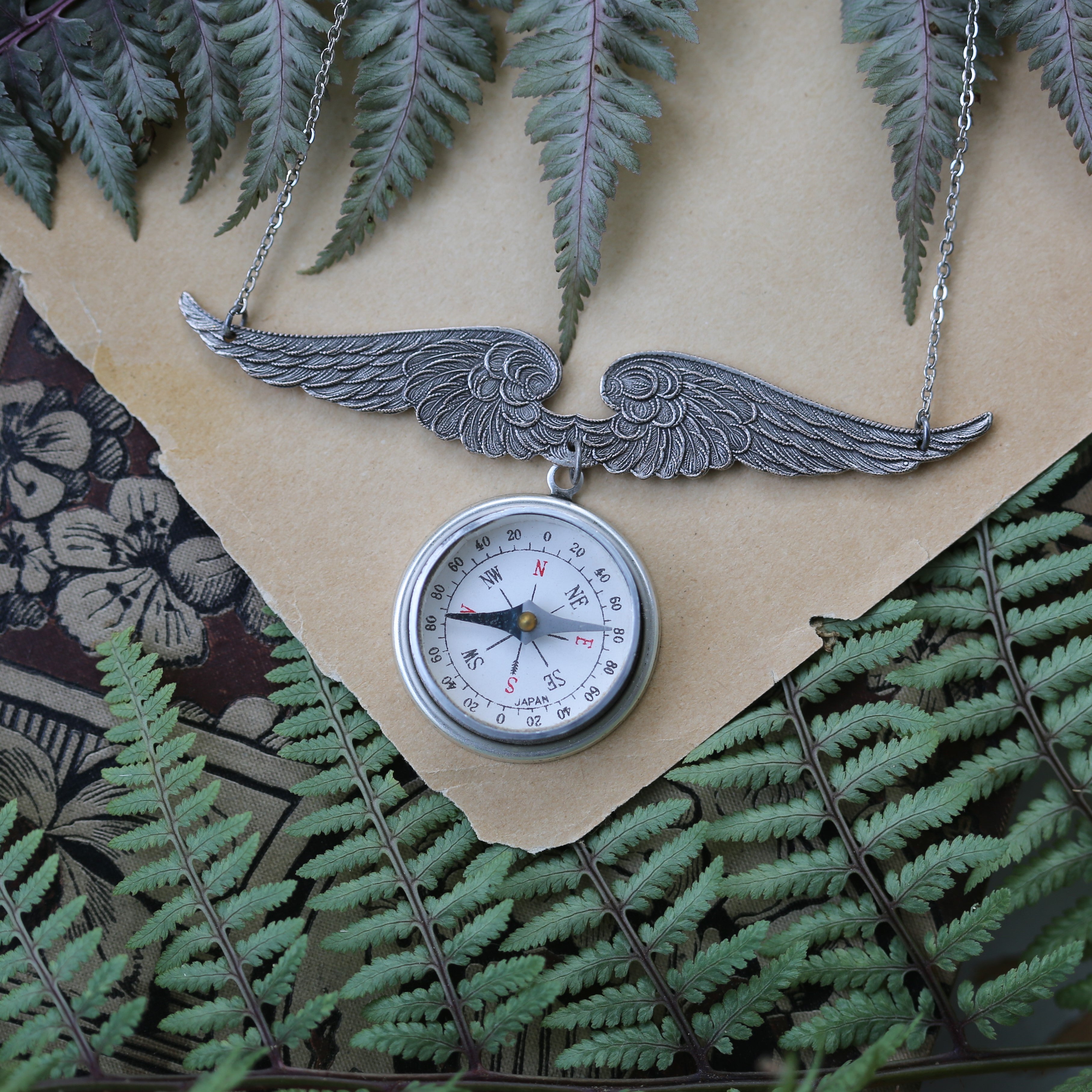 Vintage Silver Compass Necklace