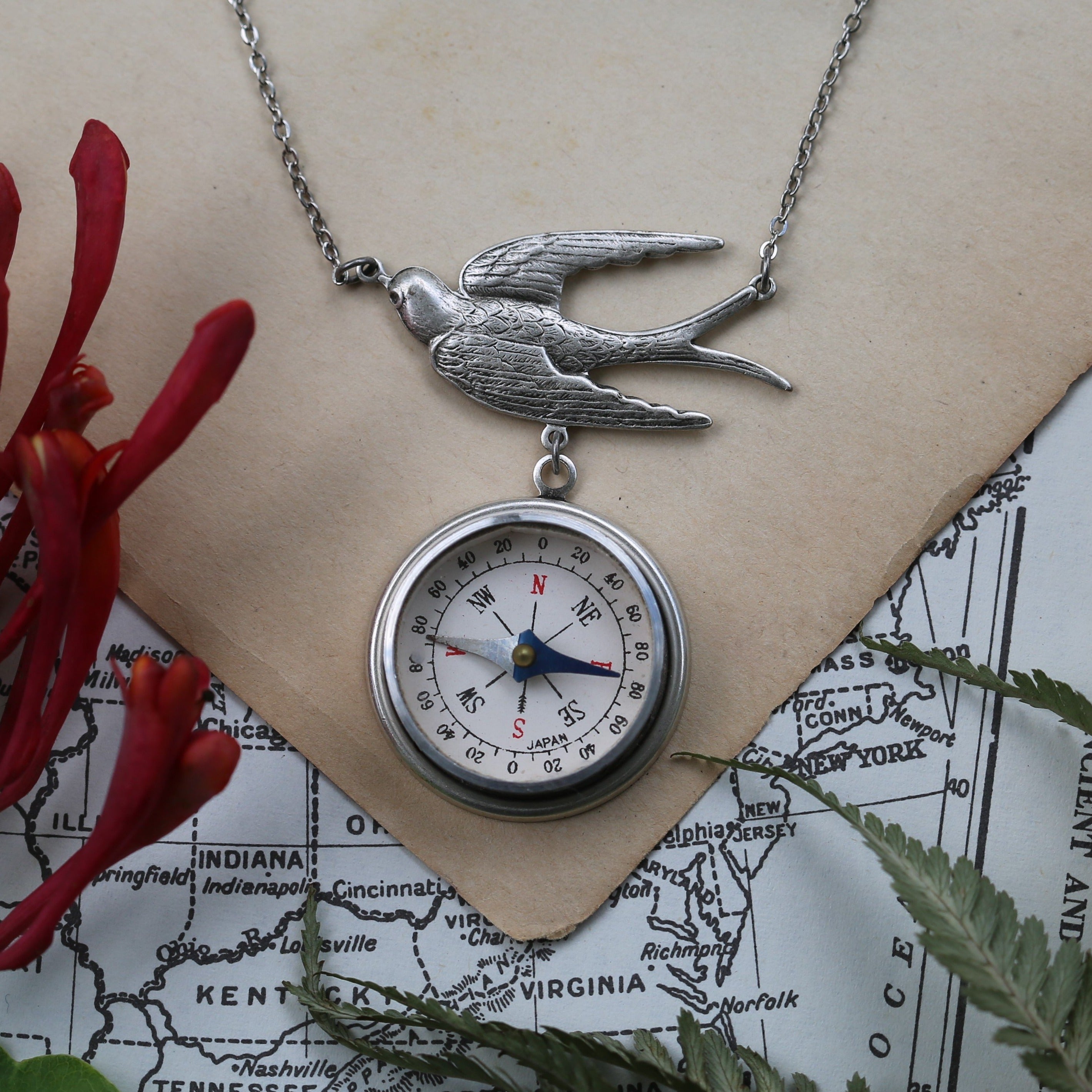 Vintage Silver Compass Necklace