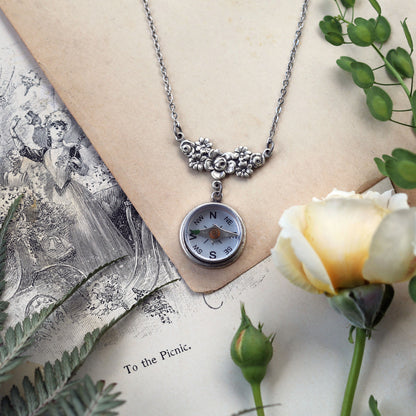 Medium Silver Filigree Compass Necklace