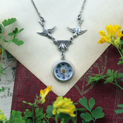 Medium Silver Filigree Compass Necklace