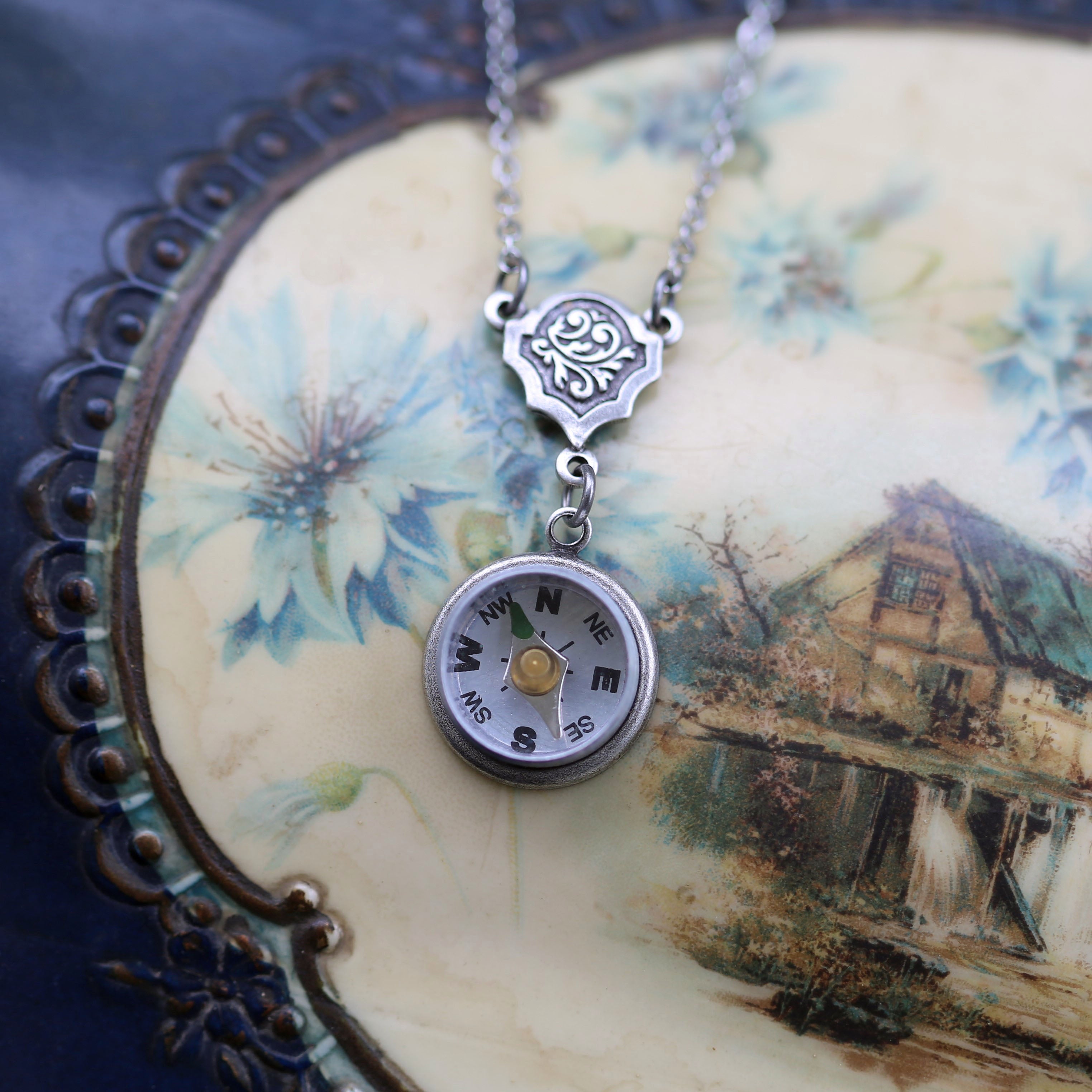 Small Silver Compass Necklace Choose a Style