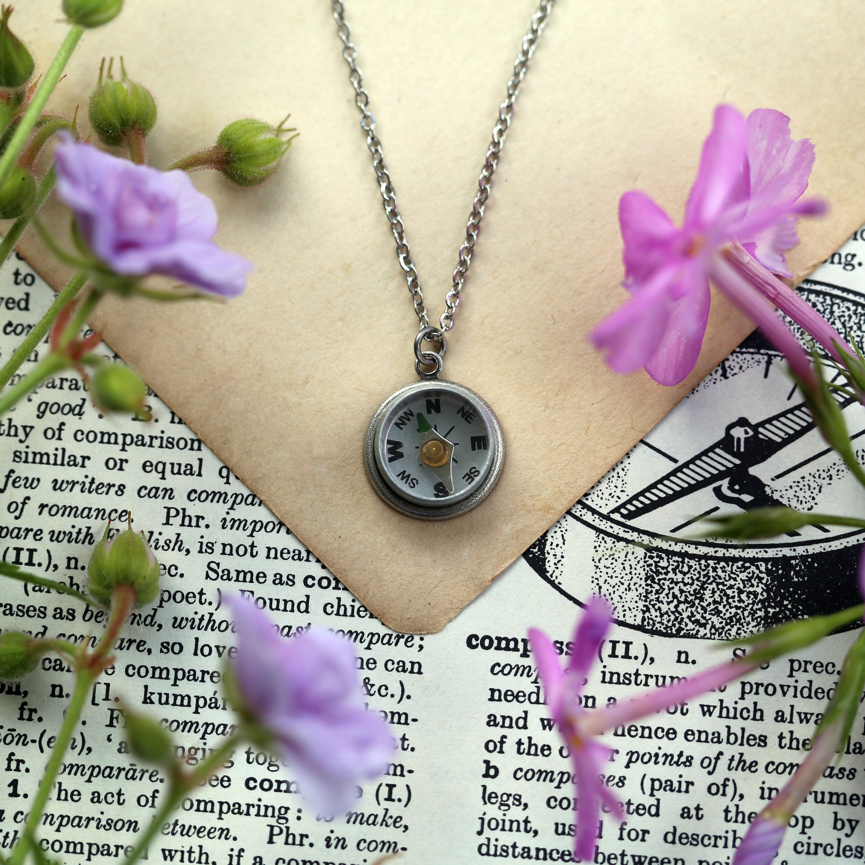 Small Silver Compass Necklace