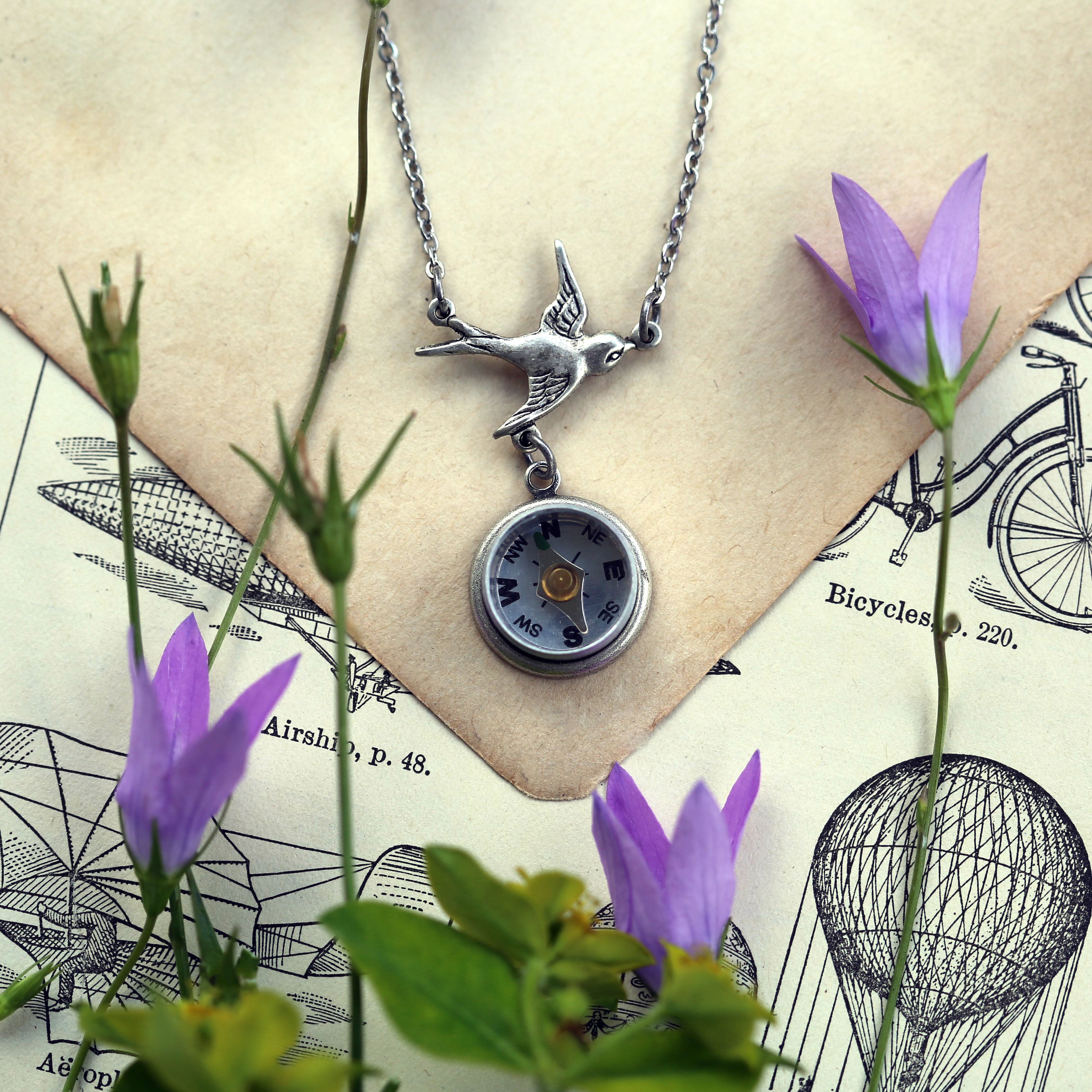 Small Silver Compass Necklace Choose a Style