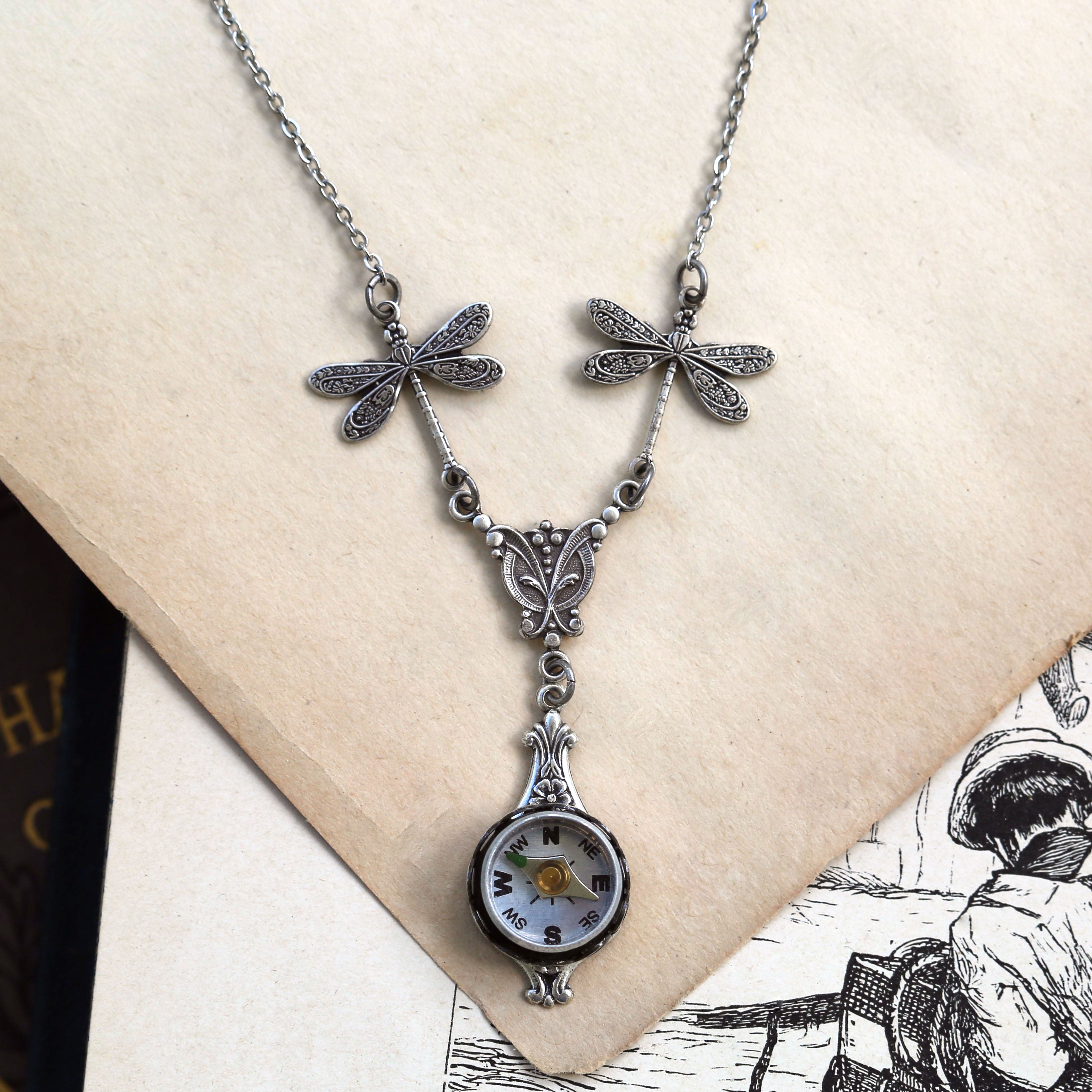 Small Silver Filigree Compass Necklace