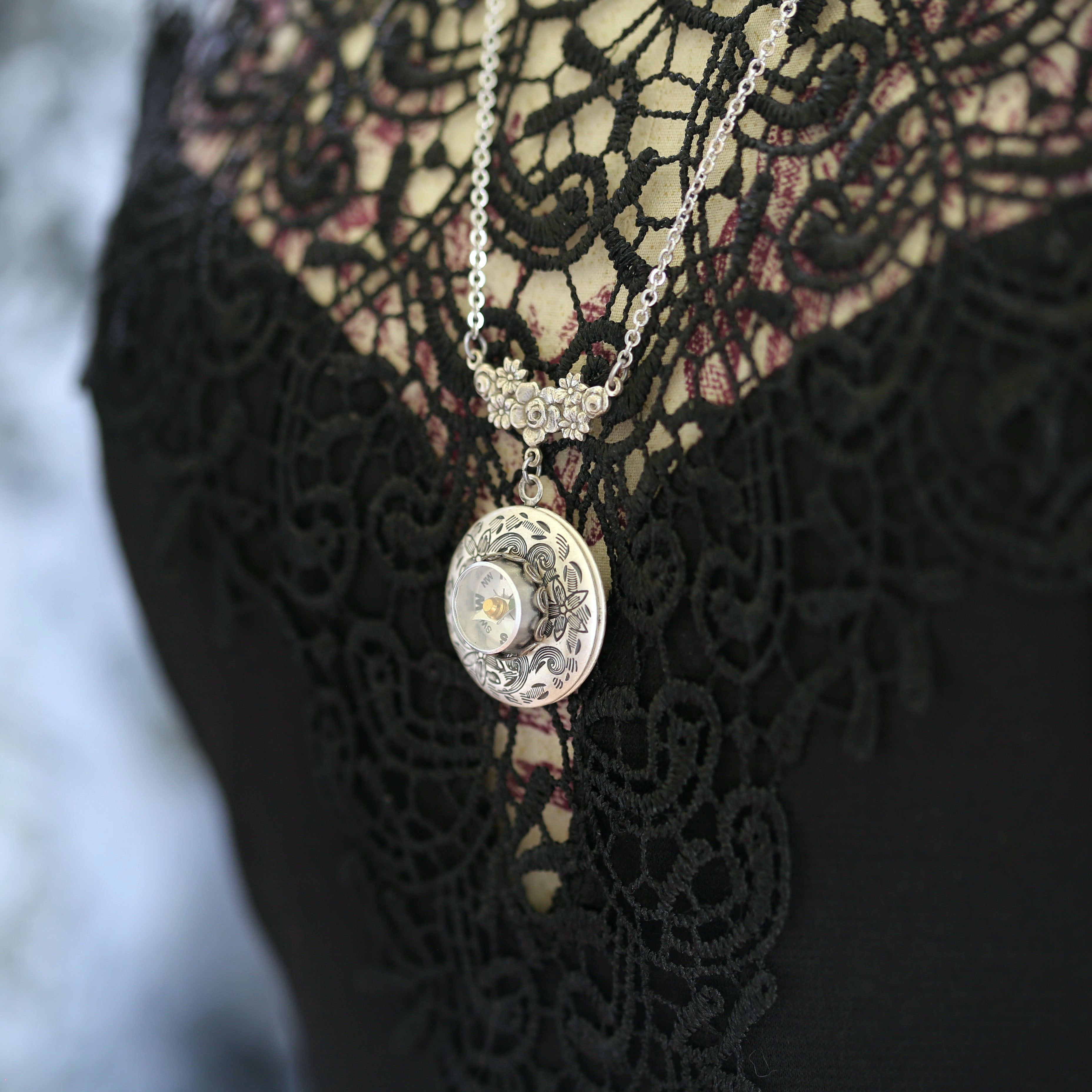 Compass Locket in Antiqued Silver