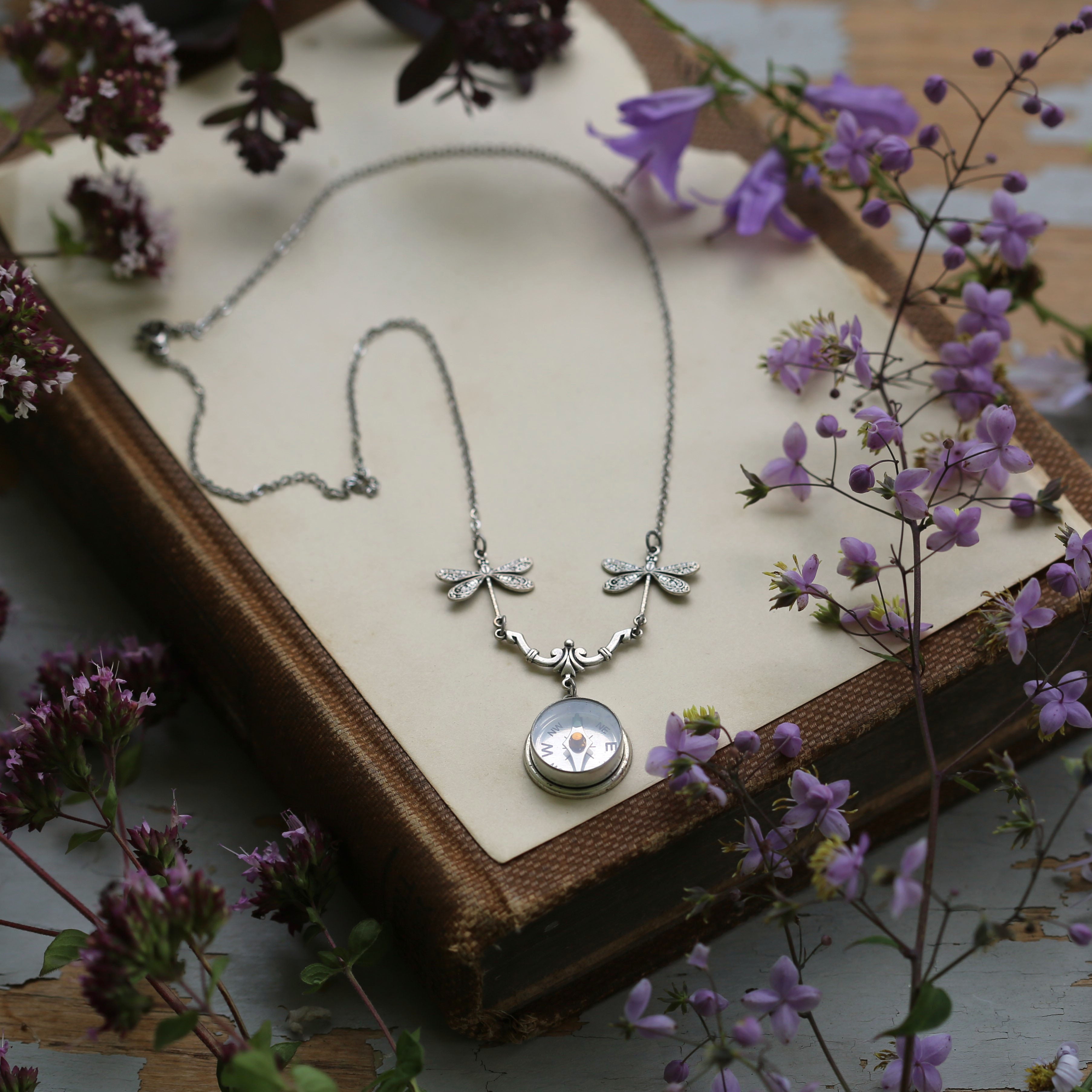 Medium Silver Filigree Compass Necklace