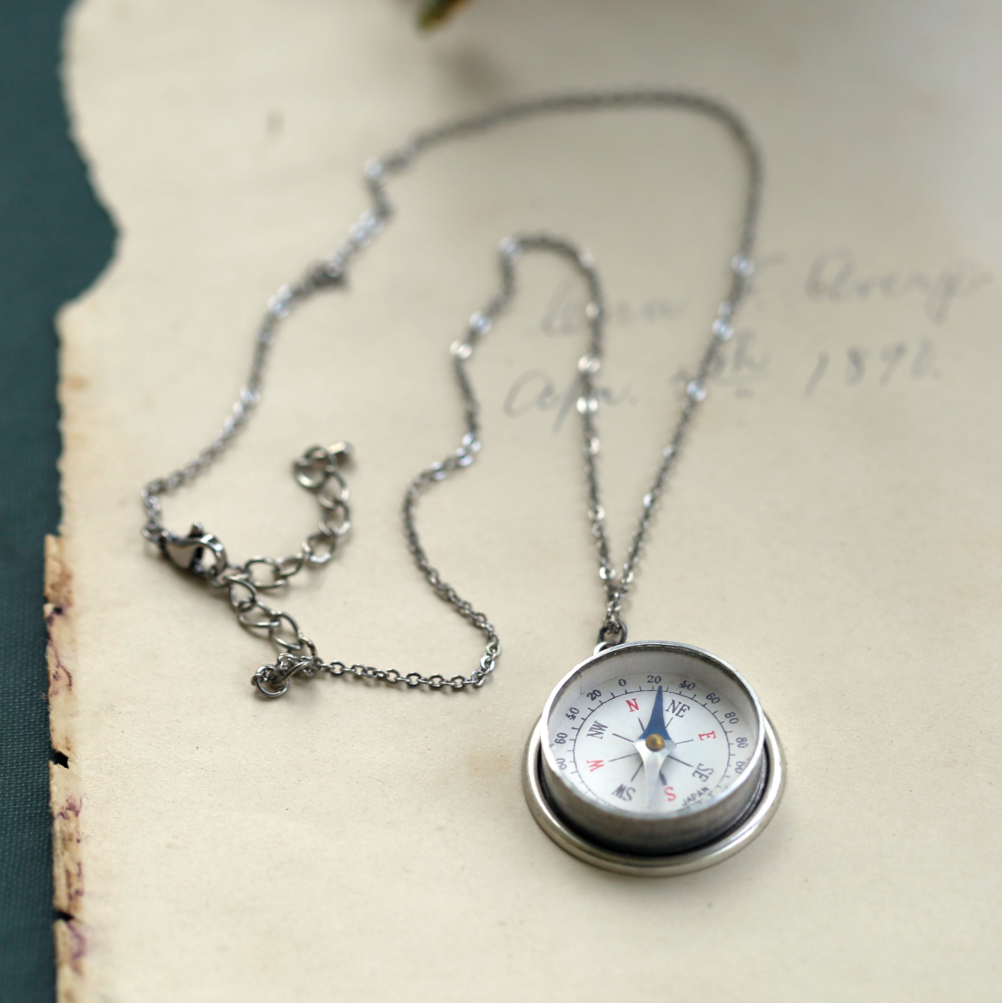 Vintage Silver Compass Necklace - Choose a Style: Simple, Bird, Wings or Filigree