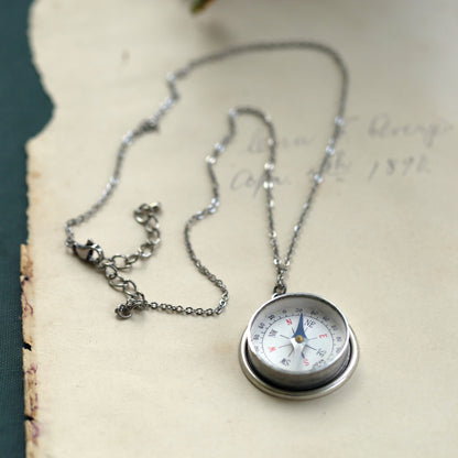 Vintage Silver Compass Necklace - Choose a Style: Simple, Bird, Wings or Filigree