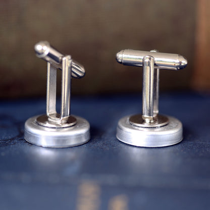 Compass Cuff Links in Antique Silver - Working Antiqued Vintage Style Compass