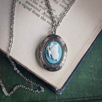 Butterfly Cameo Oval Vintage Style Locket