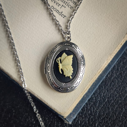 Butterfly Cameo Oval Vintage Style Locket