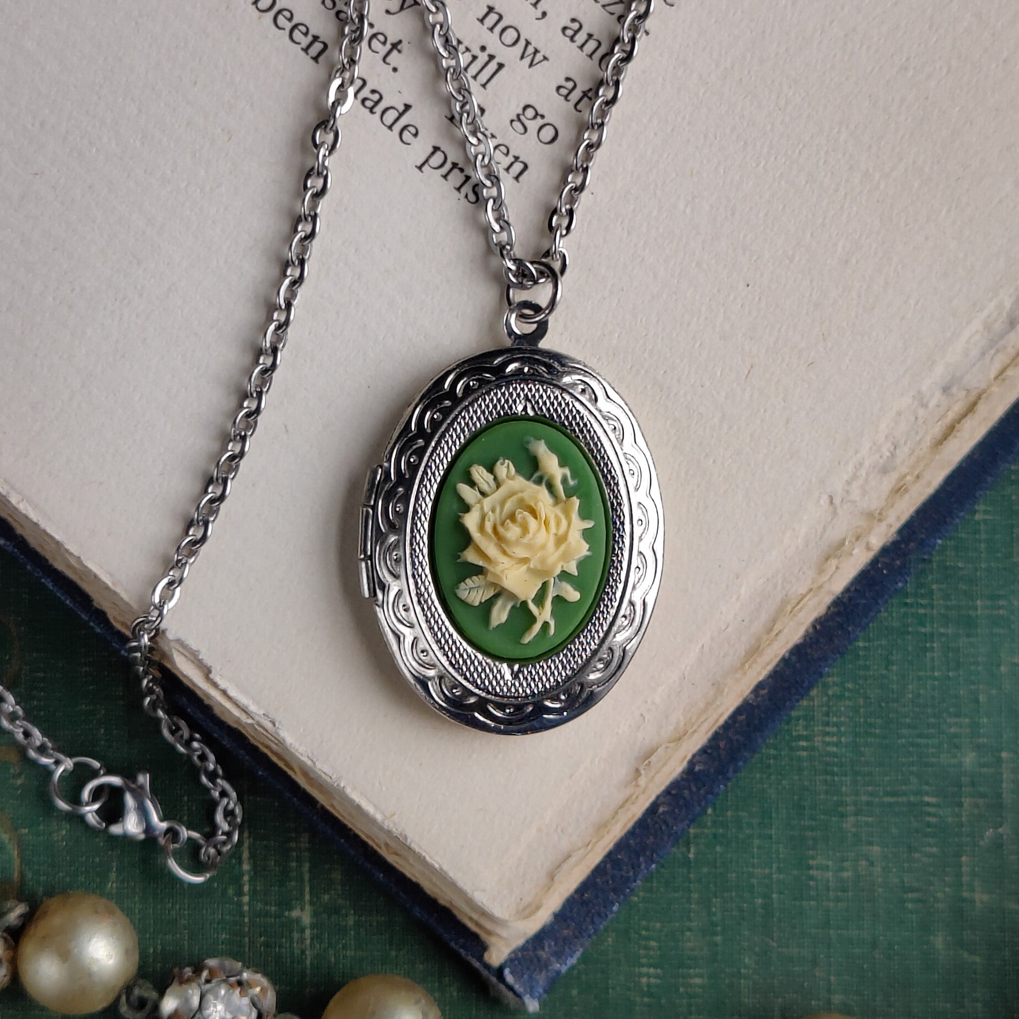 Rose Cameo Oval Vintage Style Locket