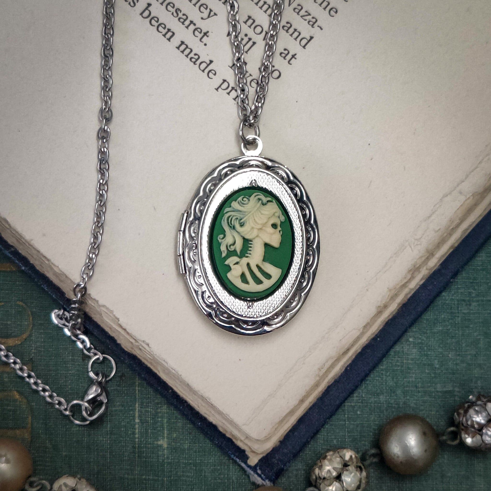 Skeleton Lady Cameo Oval Vintage Style Locket