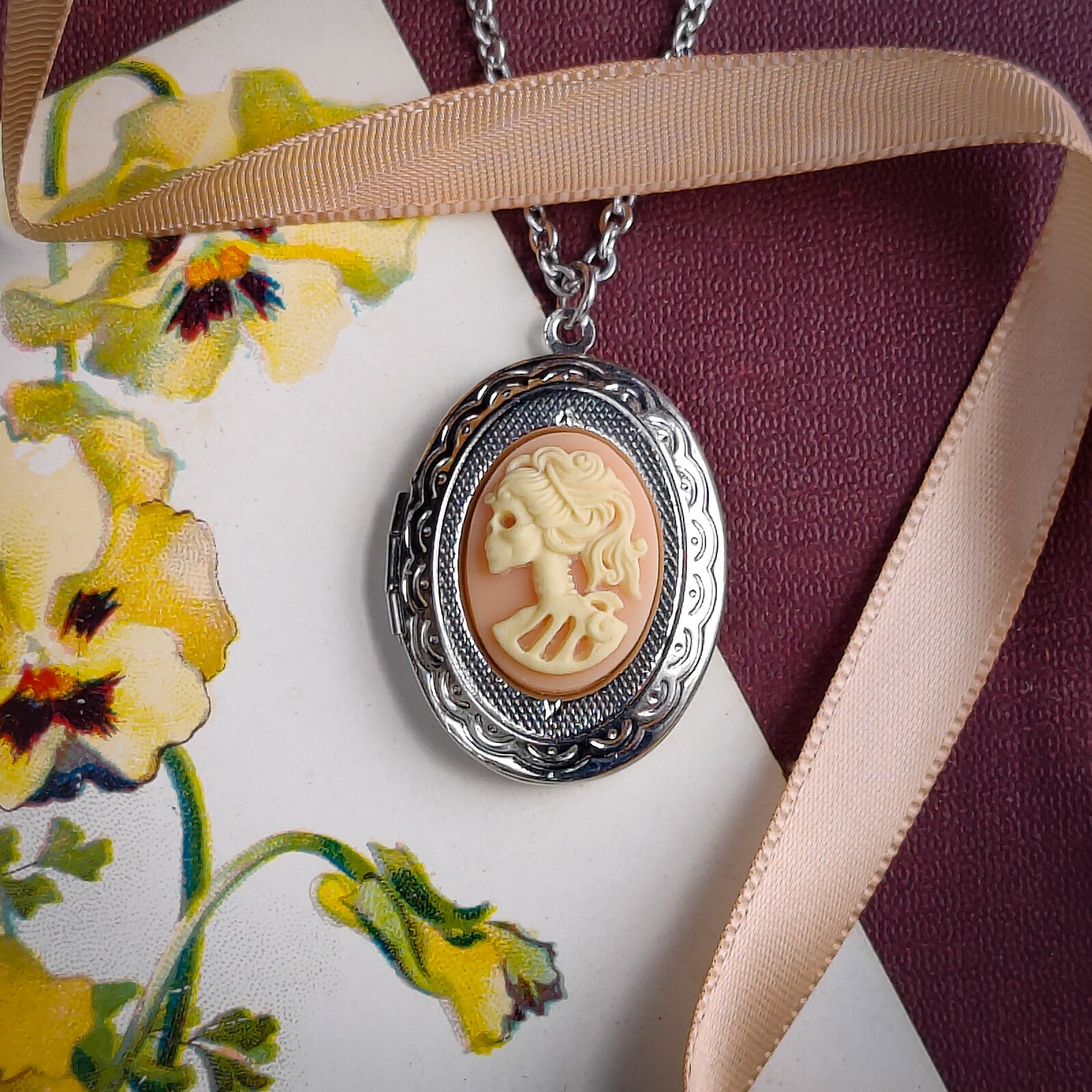 Skeleton Lady Cameo Oval Vintage Style Locket