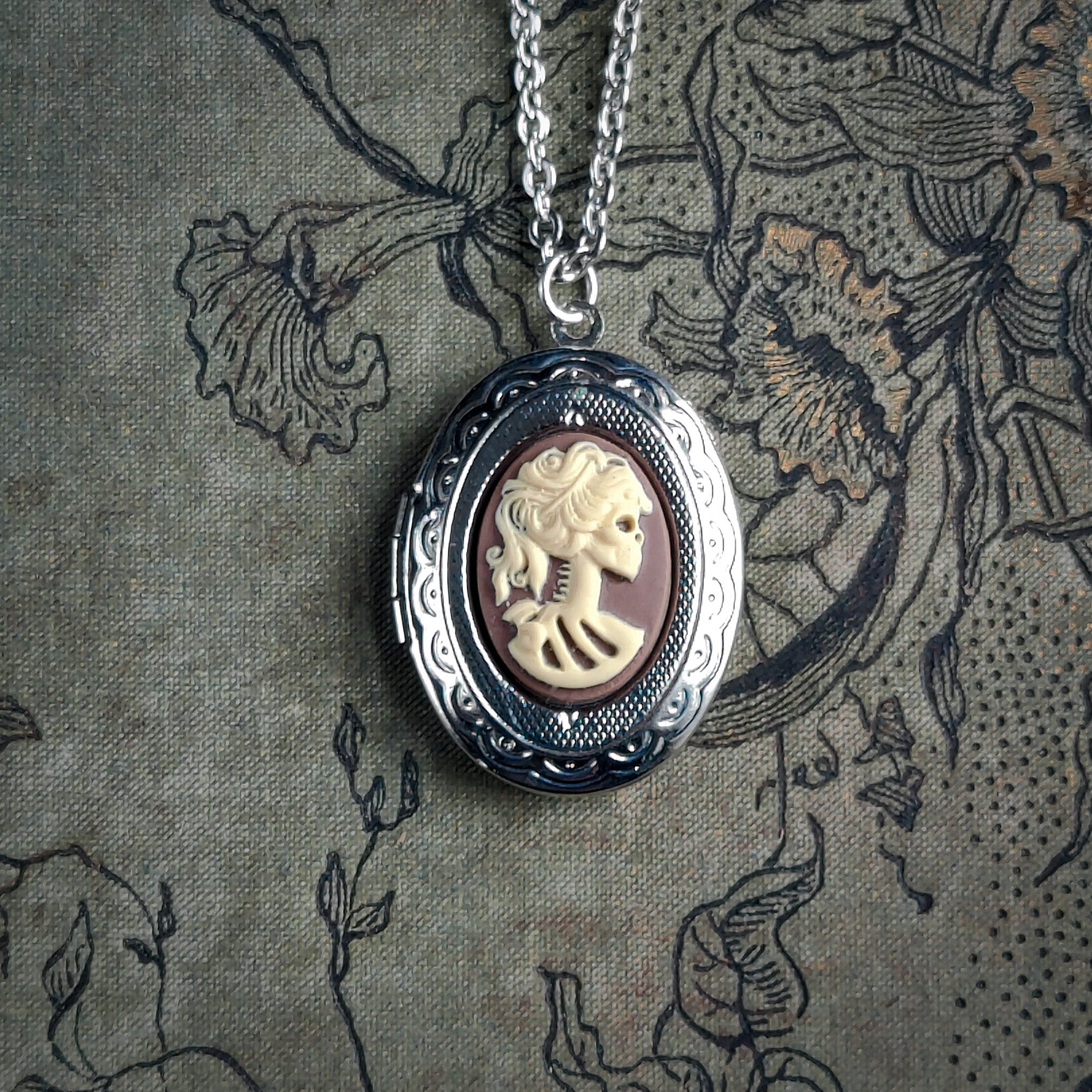 Skeleton Lady Cameo Oval Vintage Style Locket