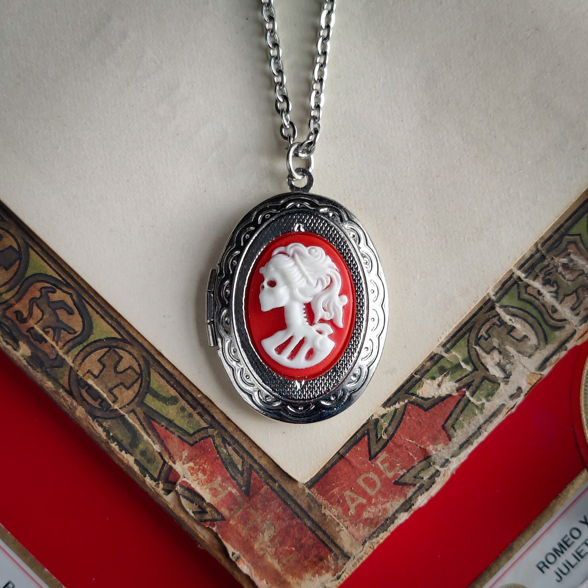 Skeleton Lady Cameo Oval Vintage Style Locket