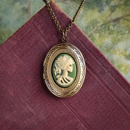 Skeleton Lady Cameo Oval Vintage Style Locket