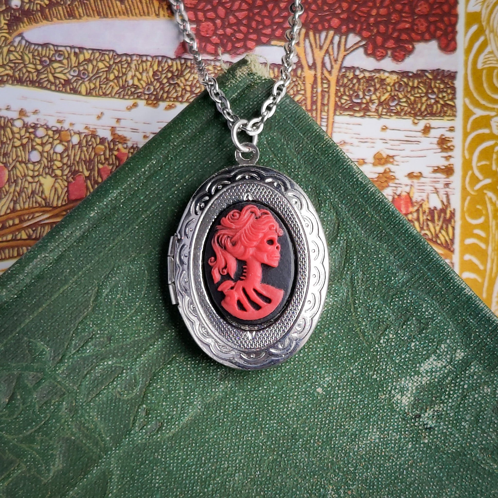 Skeleton Lady Cameo Oval Vintage Style Locket