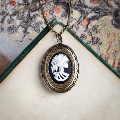 Skeleton Lady Cameo Oval Vintage Style Locket