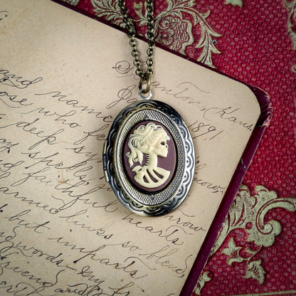 Skeleton Lady Cameo Oval Vintage Style Locket