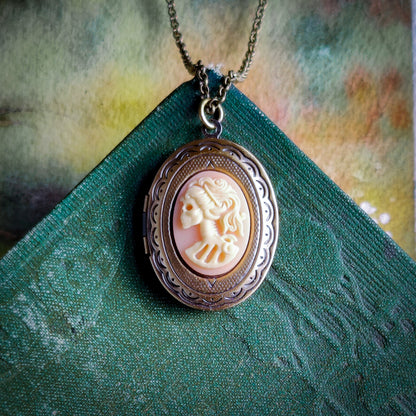 Skeleton Lady Cameo Oval Vintage Style Locket