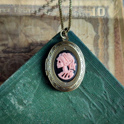 Skeleton Lady Cameo Oval Vintage Style Locket