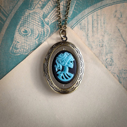 Skeleton Lady Cameo Oval Vintage Style Locket