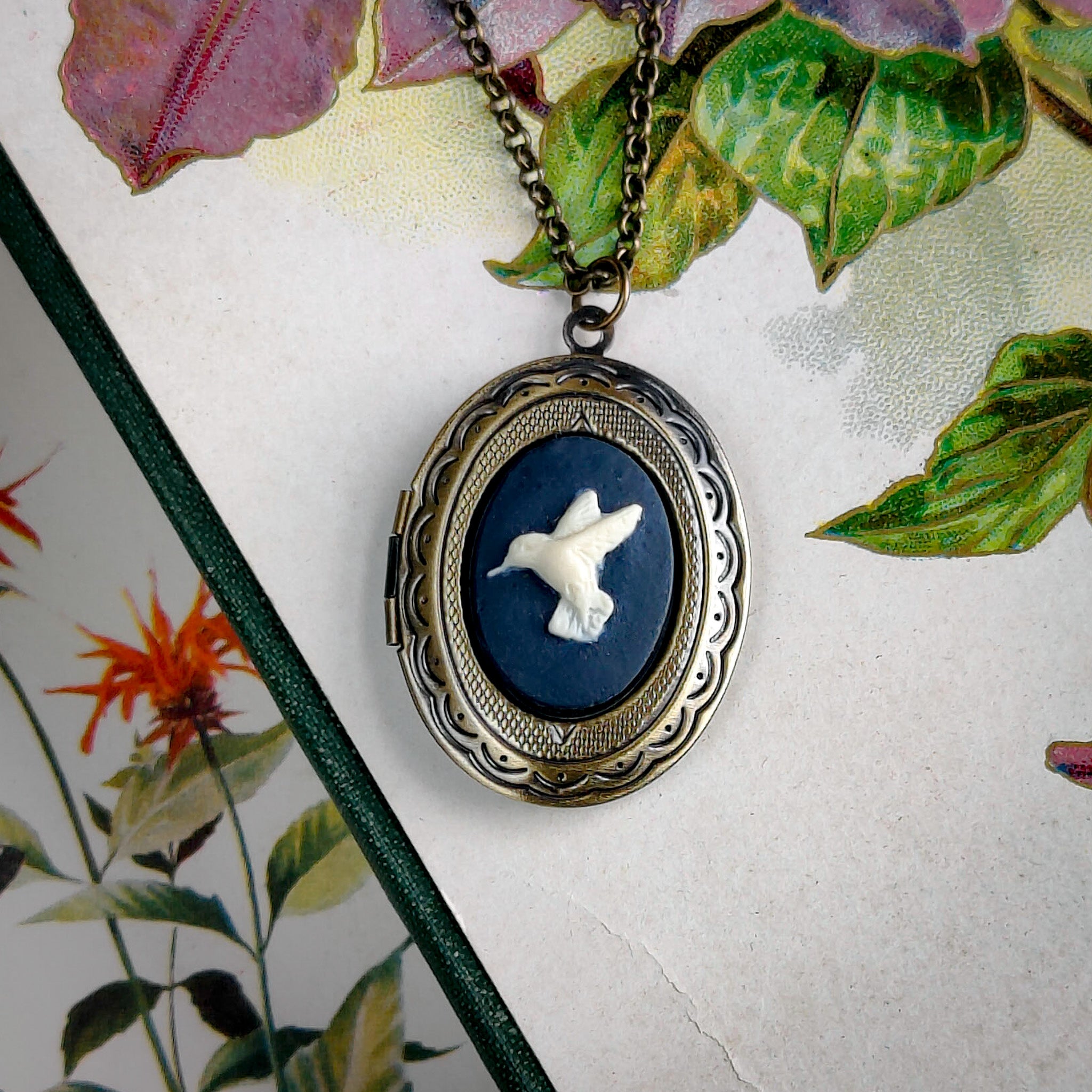 Hummingbird Cameo Locket