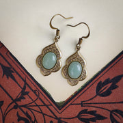 Victorian Garden Antiqued Silver or Brass Earrings with Aventurine Stone