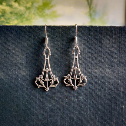 Victorian Thor Hammer Filigree Earrings in Brass or Antiqued Silver