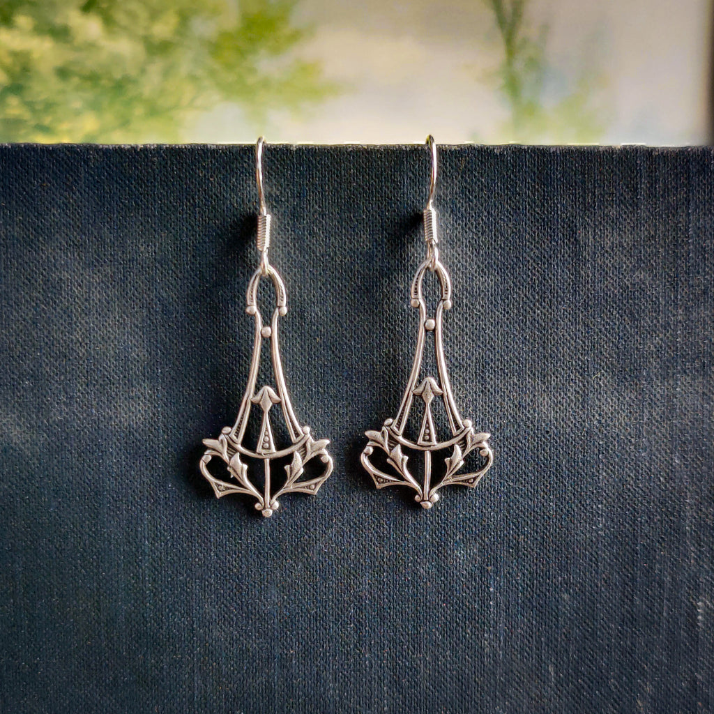 Victorian Thor Hammer Filigree Earrings in Brass or Antiqued Silver