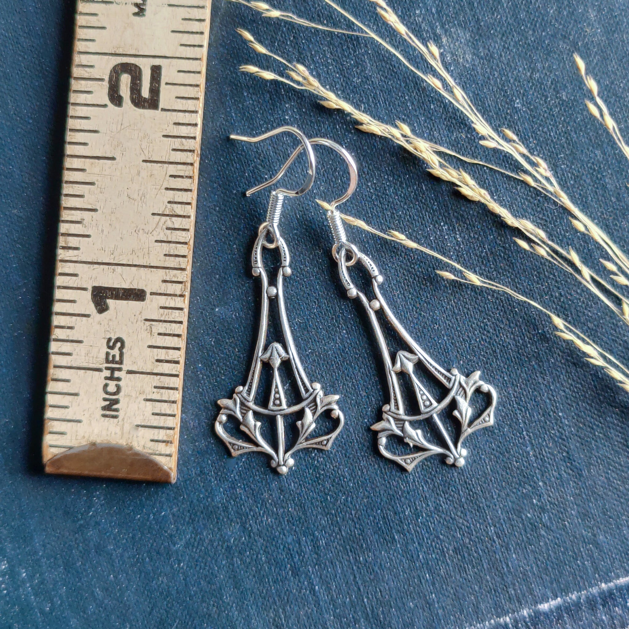 Victorian Thor Hammer Filigree Earrings in Brass or Antiqued Silver