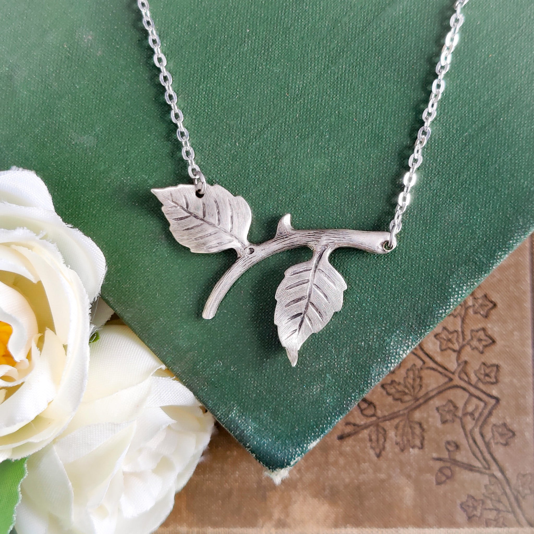 Vintage Rose Thorn Necklace in Antiqued Brass or Silver