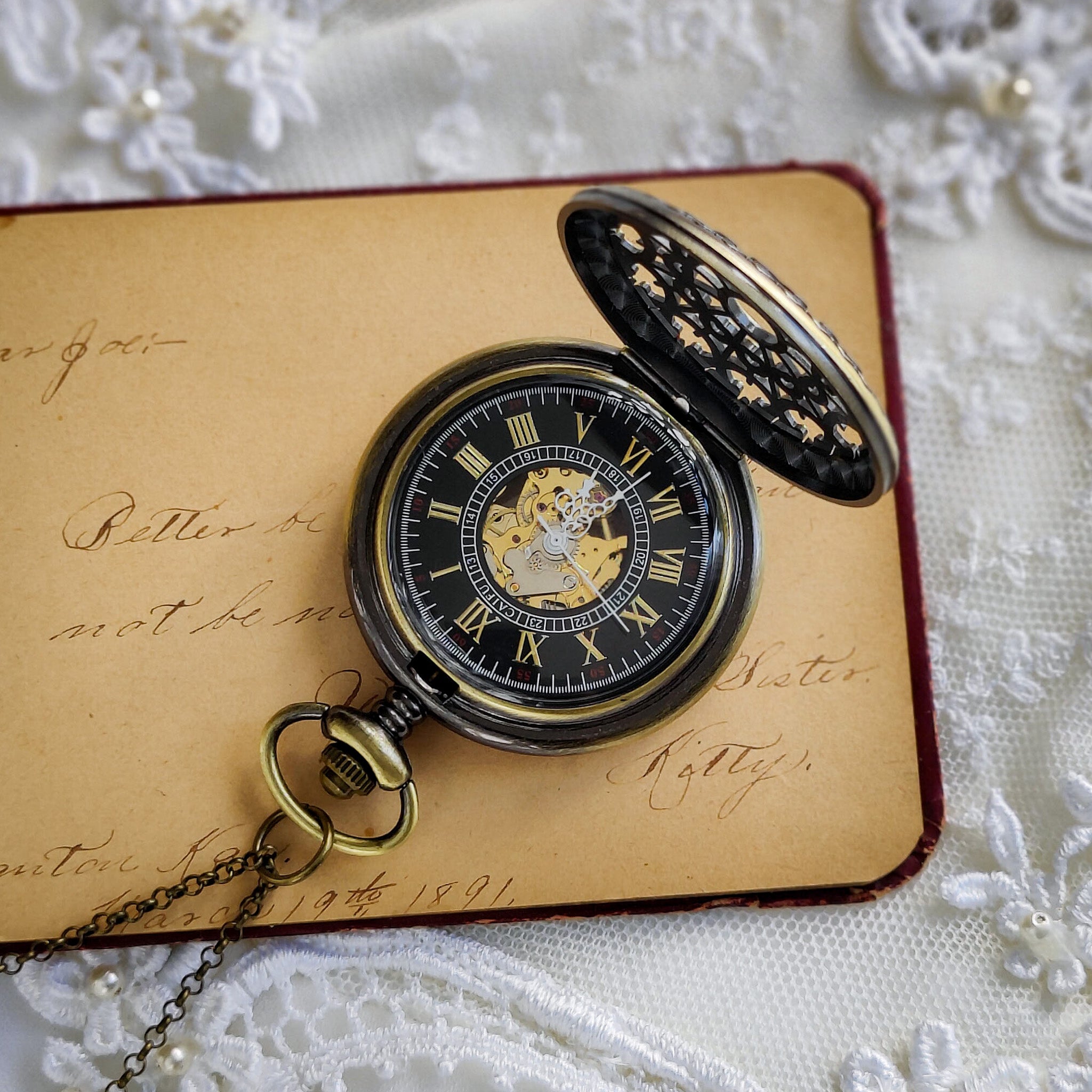 Venetian Net Mechanical Watch in Antique Brass, Silver, or Gunmetal