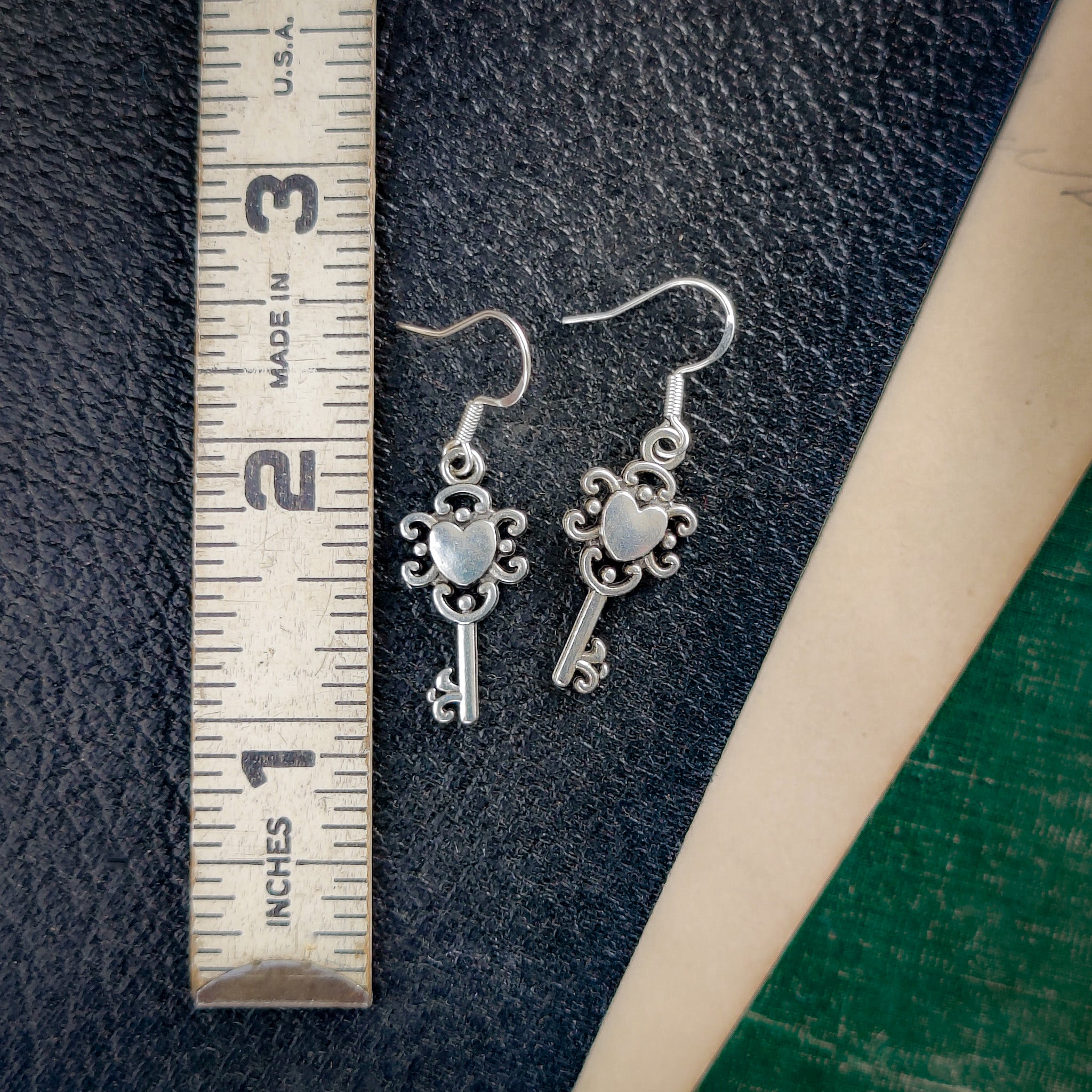 Key to My Heart Earrings in Antiqued Brass or Silver