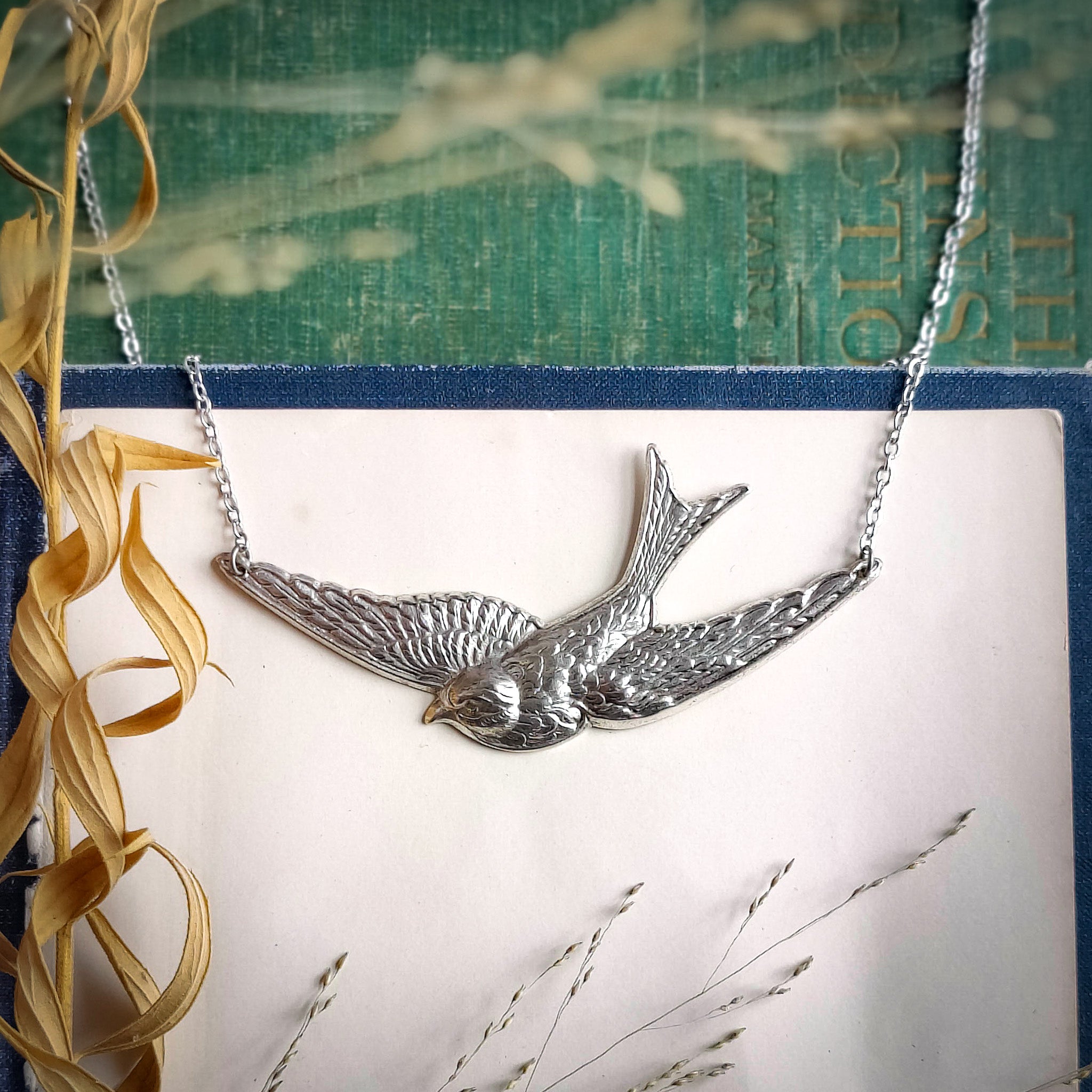 Sparrow Necklace in Antiqued Brass or Silver