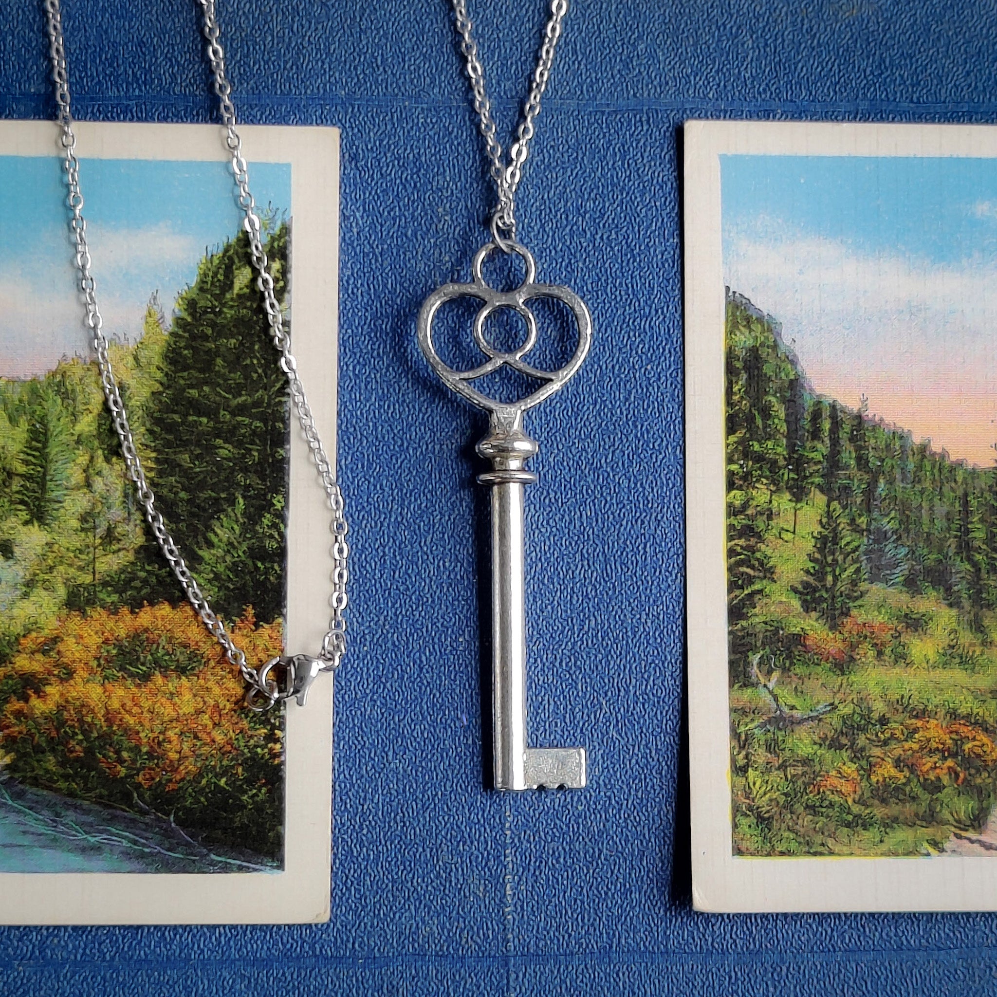 Eternal Love Skeleton Key Necklace in Antiqued Brass or Silver