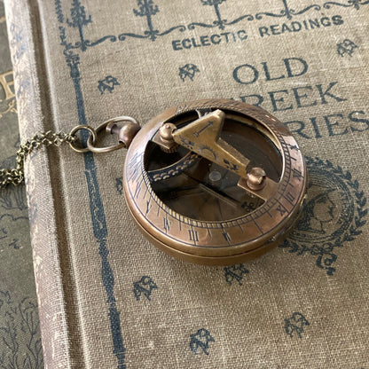 Sundial and Compass on Necklace or Pocket Chain