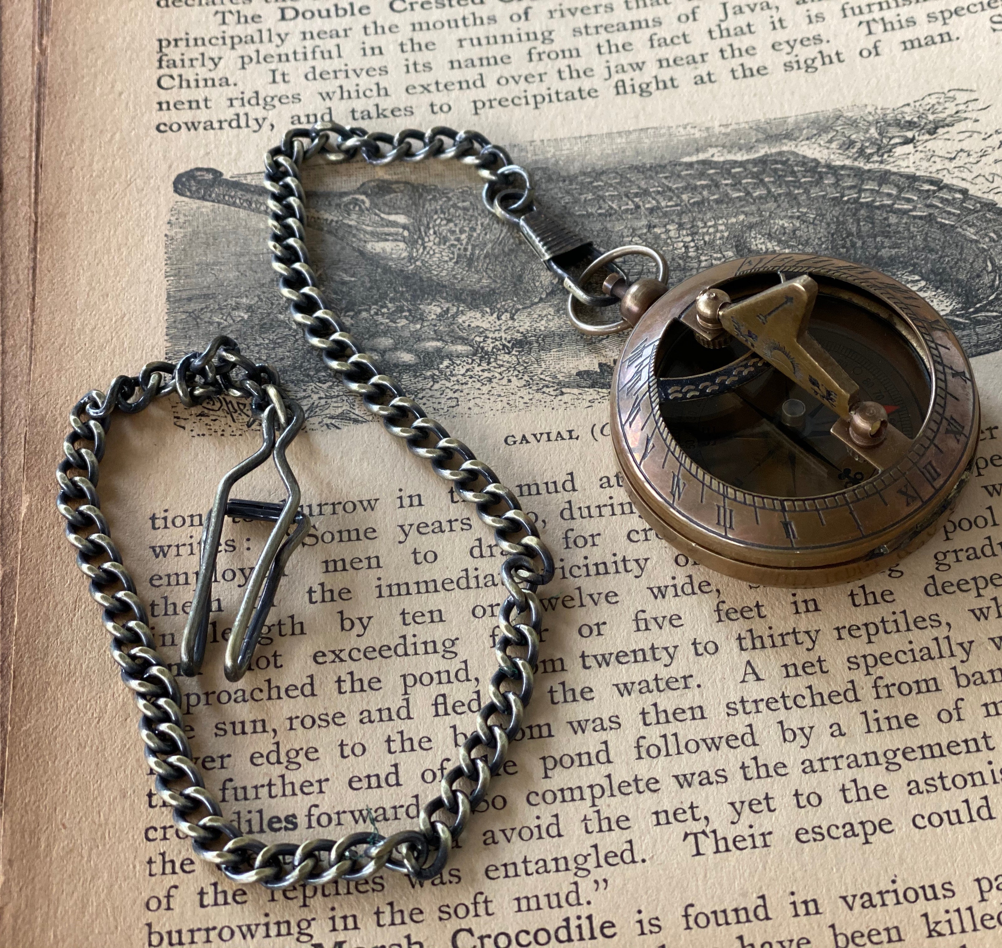 Sundial and Compass on Necklace or Pocket Chain