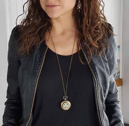 Claddagh Clover Pocket Watch Necklace
