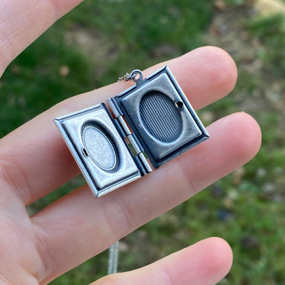 Cameo Book Locket in Antique Silver