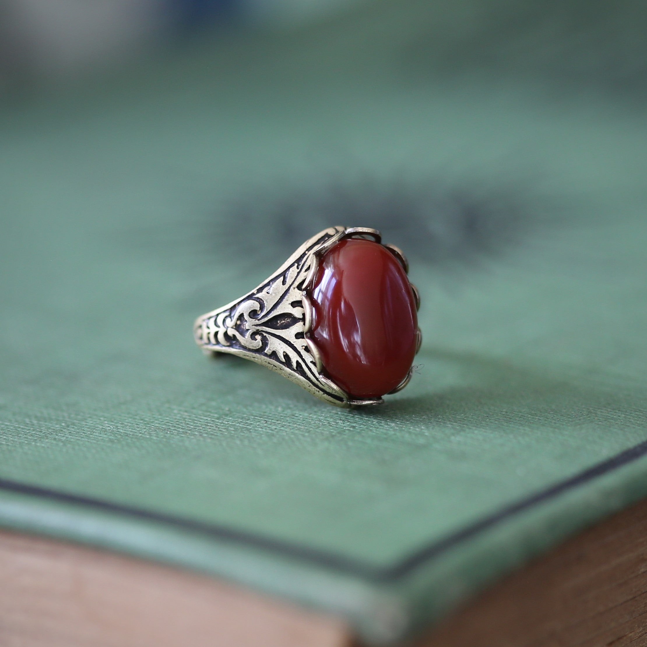 Orange Stone Oak Band Adjustable Ring