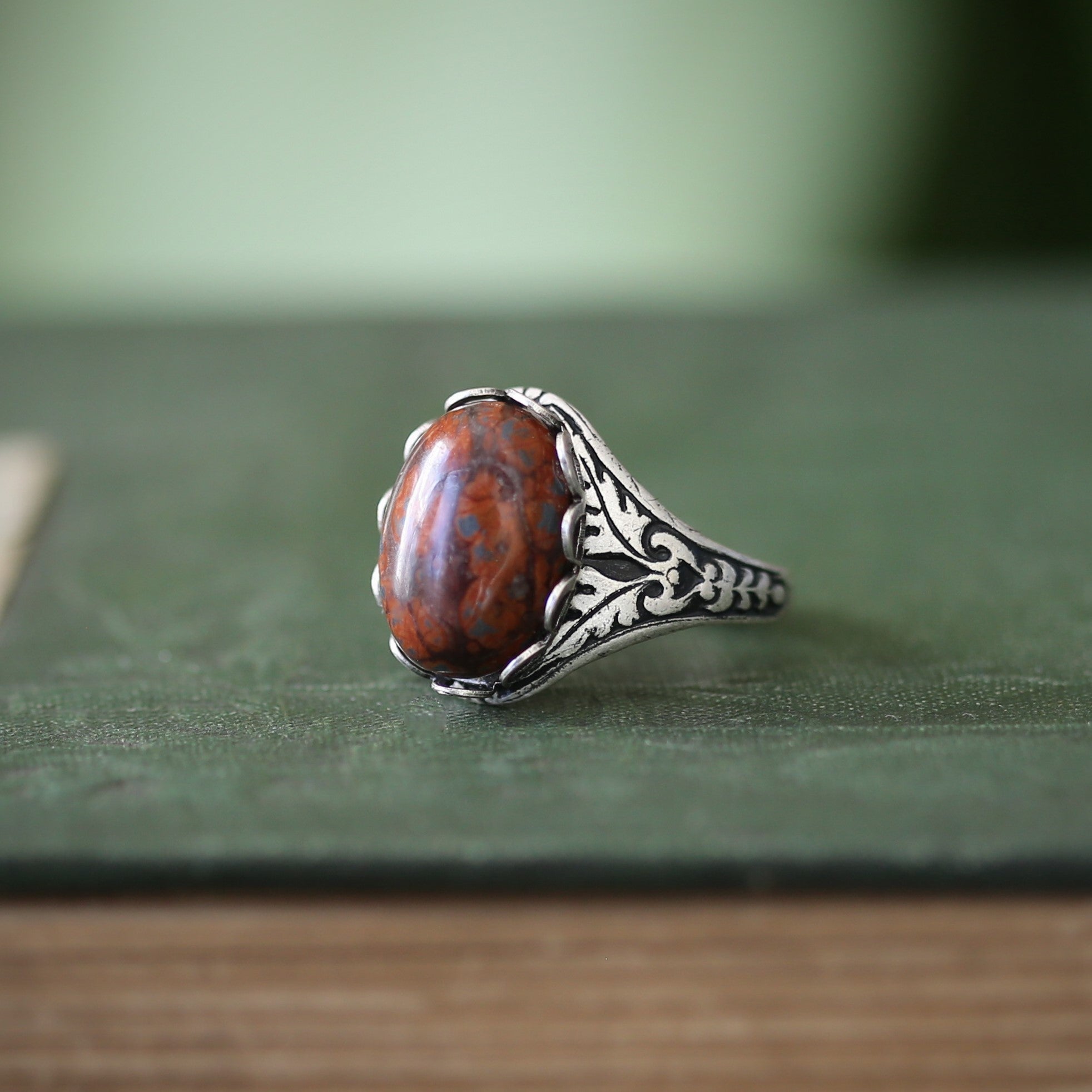 Orange Stone Oak Band Adjustable Ring