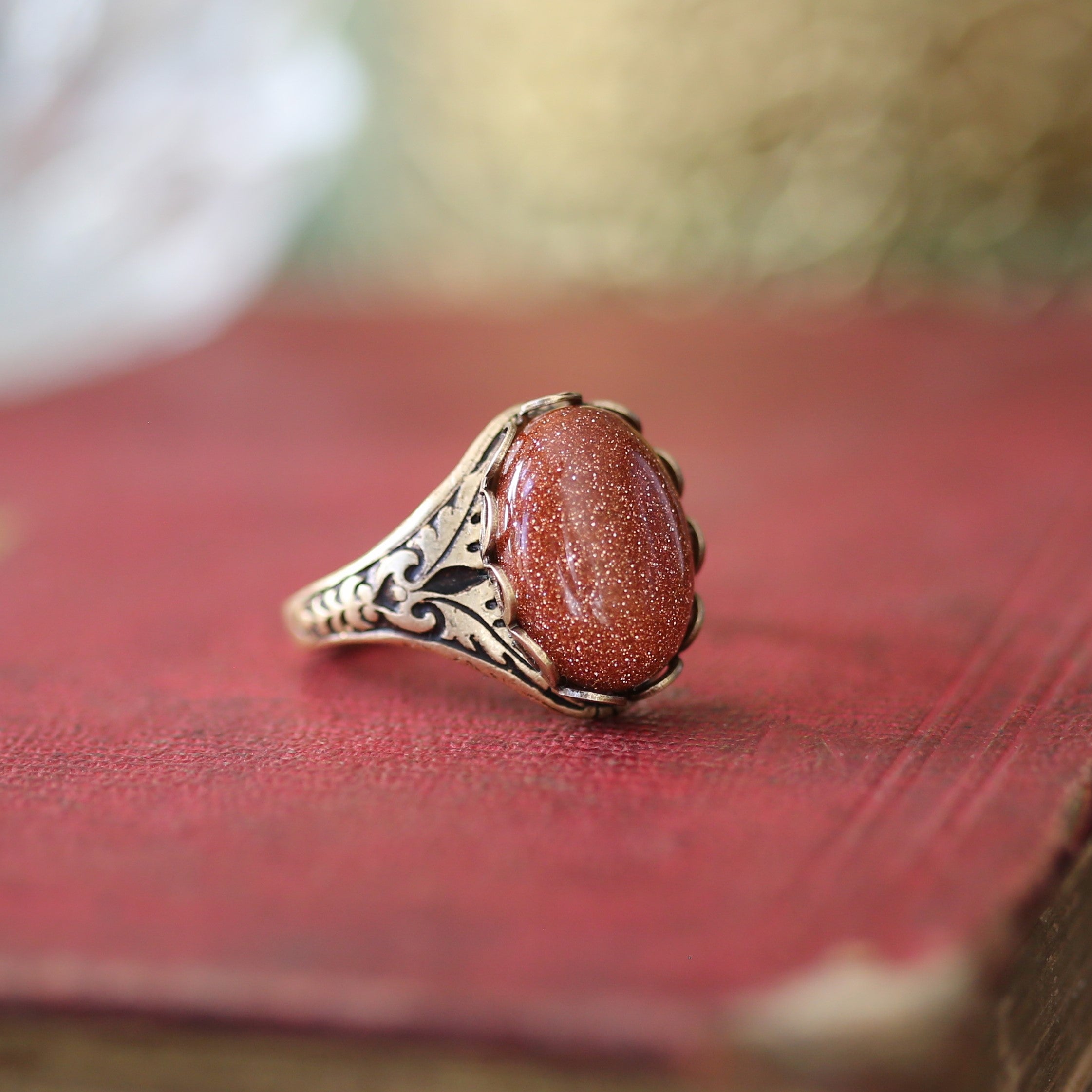 Orange Stone Oak Band Adjustable Ring