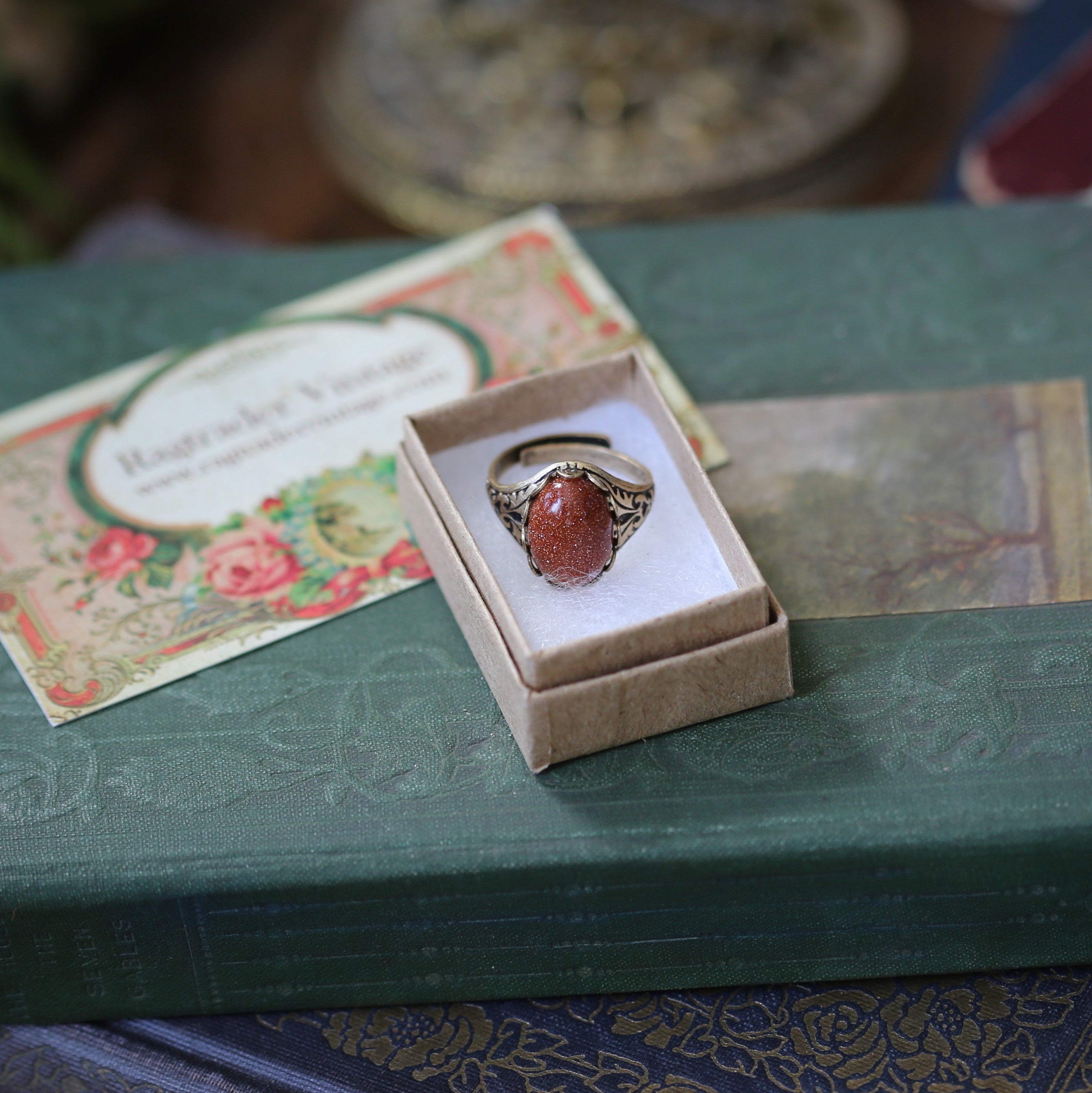 Orange Stone Oak Band Adjustable Ring