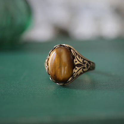 Orange Stone Oak Band Adjustable Ring