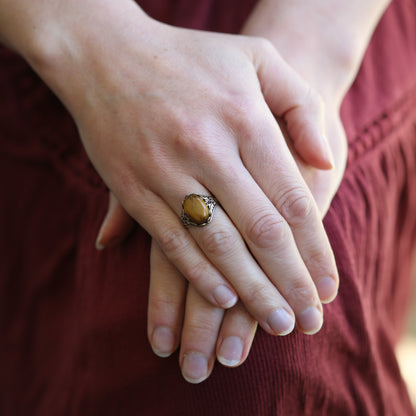 Orange Stone Oak Band Adjustable Ring