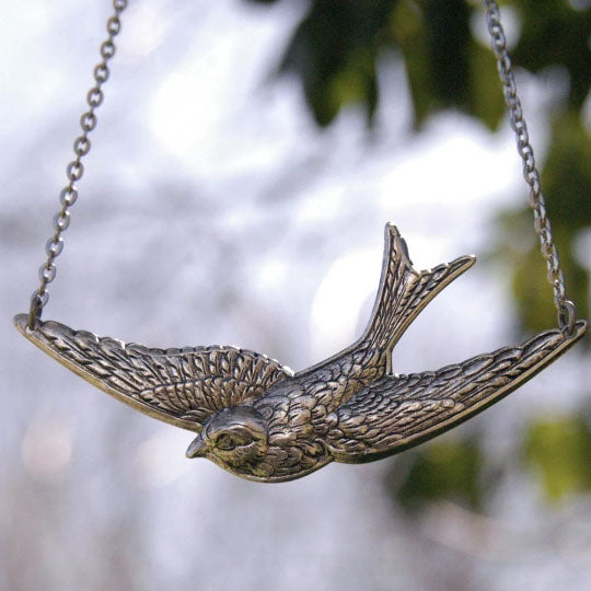 Sparrow Necklace in Antiqued Brass or Silver